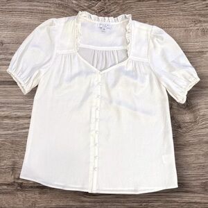 CURRENT AIR Los Angeles White Ruffle Button-Front Blouse Women’s Small